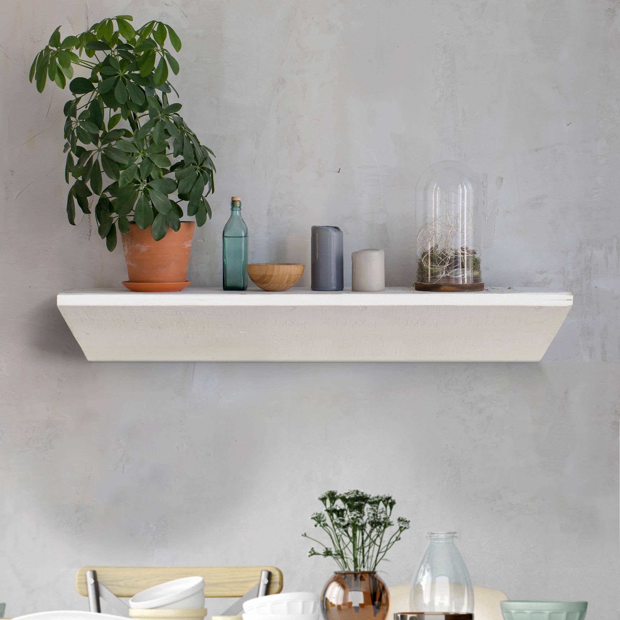 Small White Wedge Wood Floating Wall Shelf